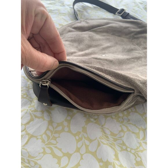 Bruno Rossi Suede Saddle Bag Taupe - Picture 13 of 14